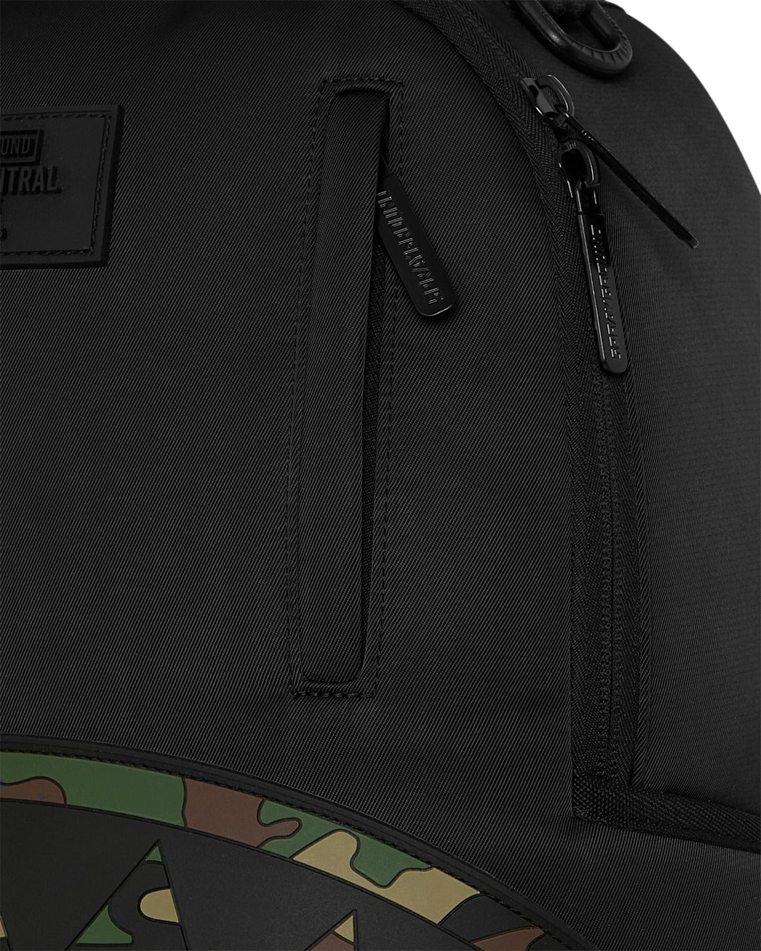 SHARK CENTRAL BLACK NYLON CAMO EMBOSSED SHARK BACKPACK