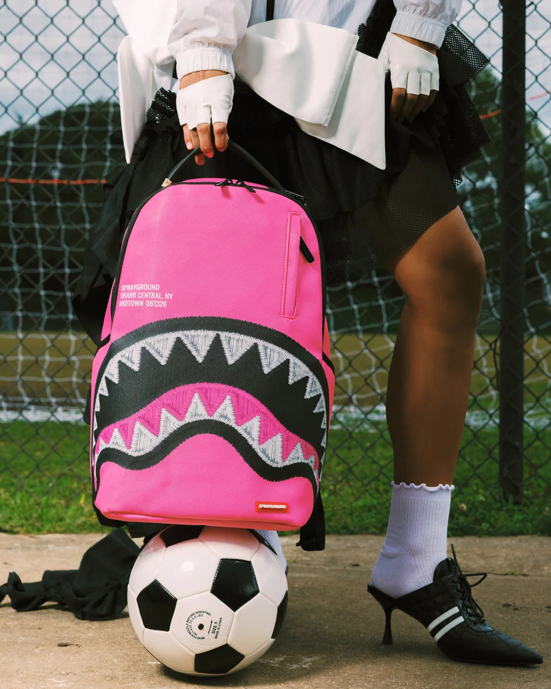 SHARK CENTRAL PINK EMBROIDERED SHARK BACKPACK