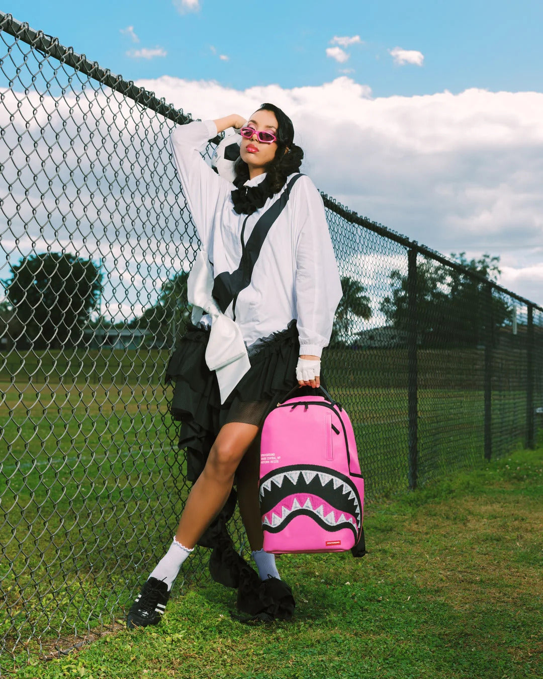 SHARK CENTRAL PINK EMBROIDERED SHARK BACKPACK