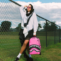 SHARK CENTRAL PINK EMBROIDERED SHARK BACKPACK