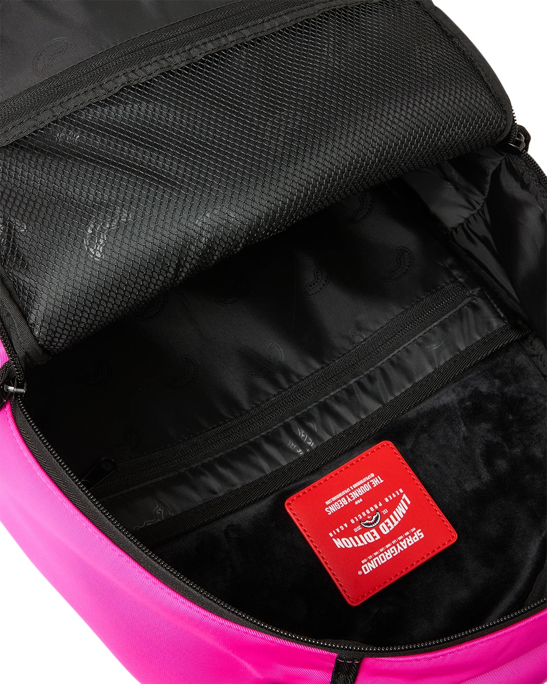 SHARK CENTRAL WHITE STENCIL SHARK PINK NYLON BACKPACK
