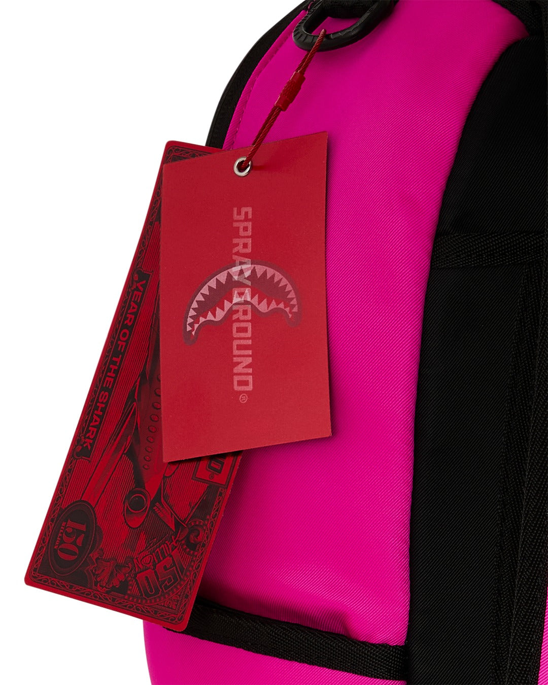 SHARK CENTRAL WHITE STENCIL SHARK PINK NYLON BACKPACK