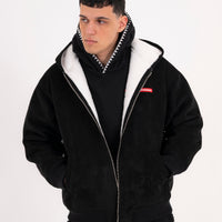 SADDLE STITCHING FAUX SHEEPSKIN JACKET BLACK