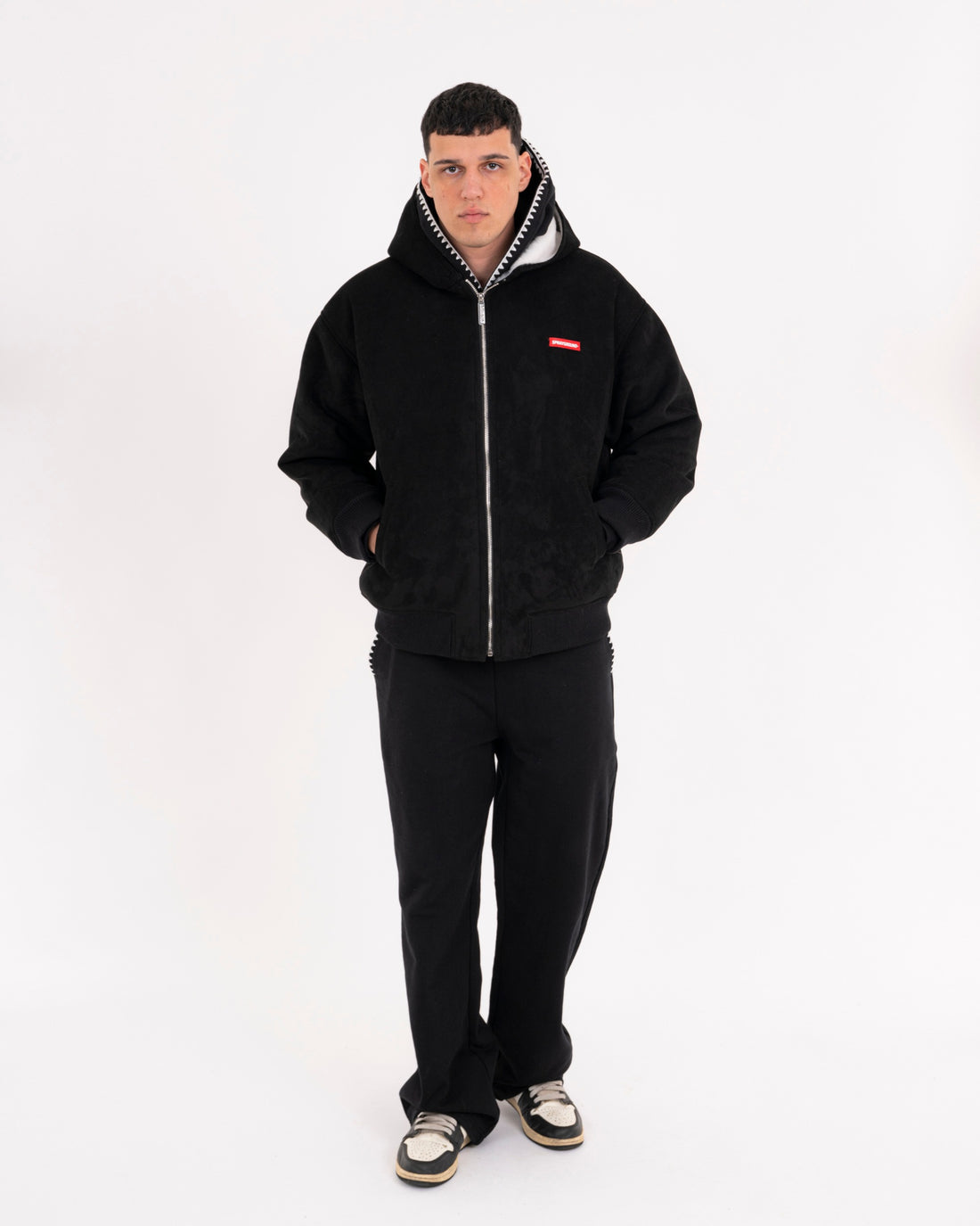 SADDLE STITCHING FAUX SHEEPSKIN JACKET BLACK