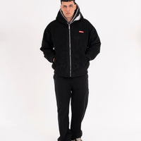 SADDLE STITCHING FAUX SHEEPSKIN JACKET BLACK