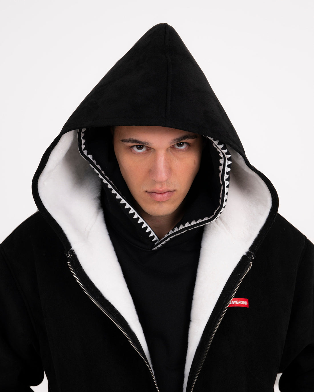 SADDLE STITCHING FAUX SHEEPSKIN JACKET BLACK