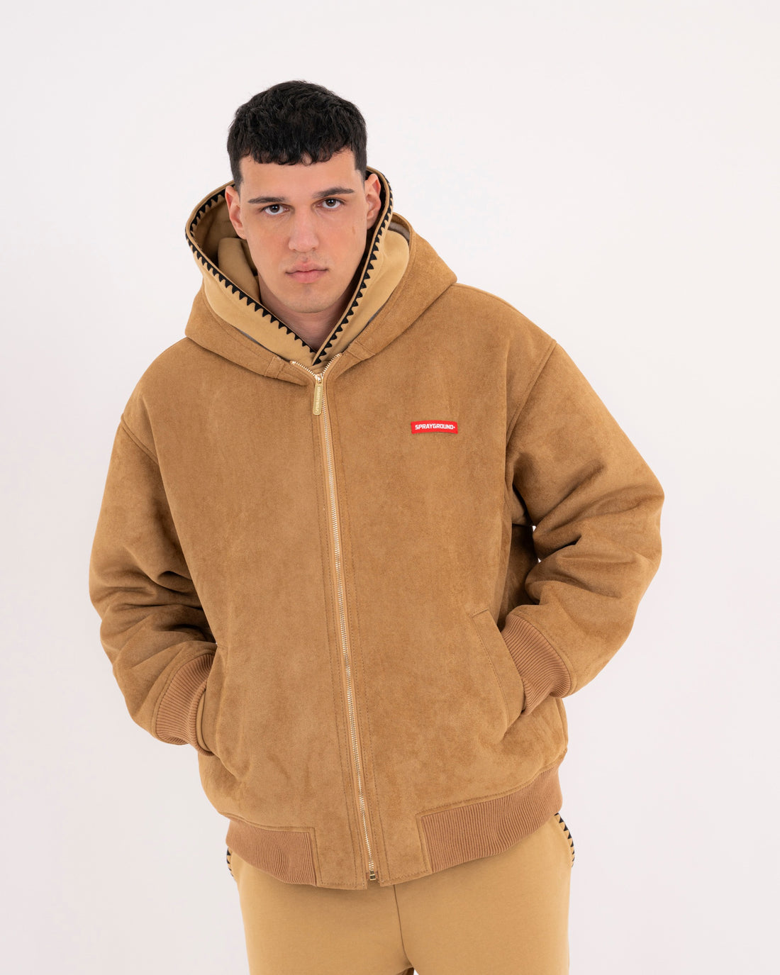 SADDLE STITCHING FAUX SHEEPSKIN JACKET NATURAL