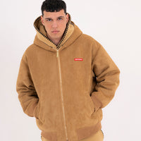 SADDLE STITCHING FAUX SHEEPSKIN JACKET NATURAL