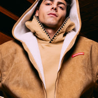 SADDLE STITCHING FAUX SHEEPSKIN JACKET NATURAL