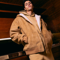 SADDLE STITCHING FAUX SHEEPSKIN JACKET NATURAL