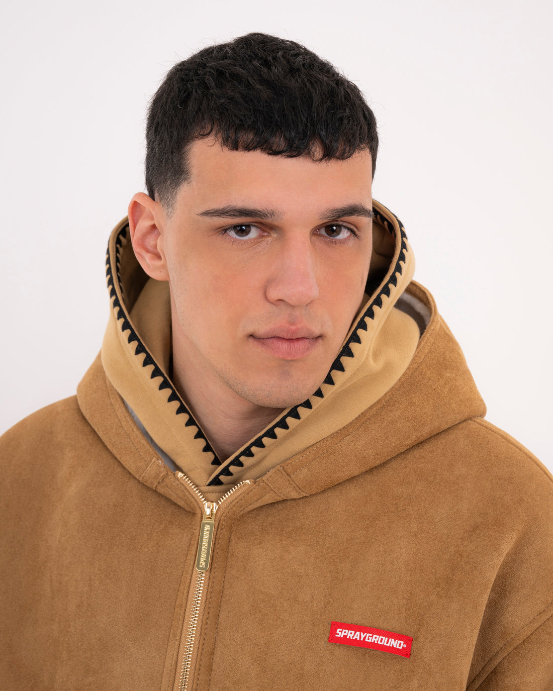 SADDLE STITCHING FAUX SHEEPSKIN JACKET NATURAL