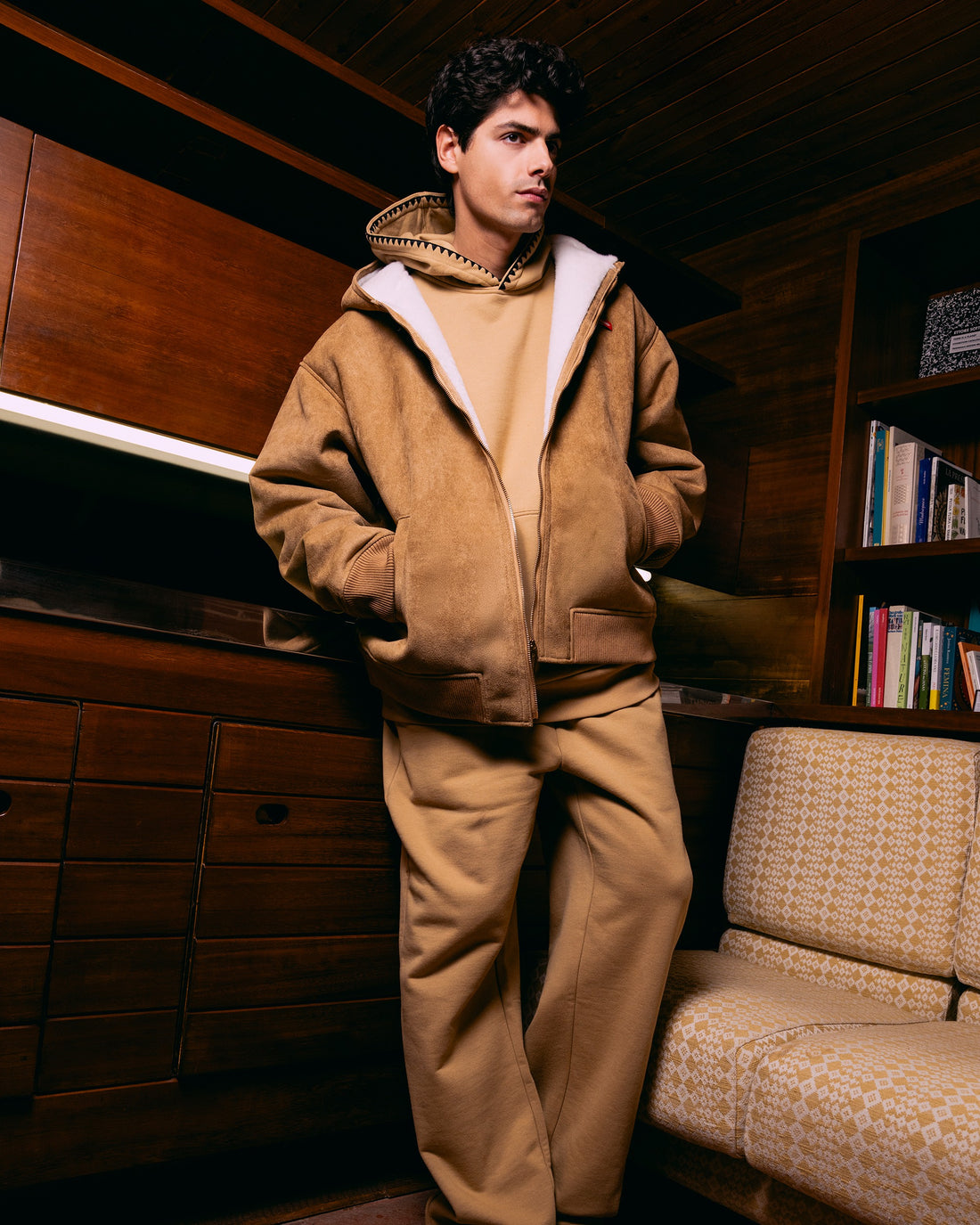 SADDLE STITCHING FAUX SHEEPSKIN JACKET NATURAL
