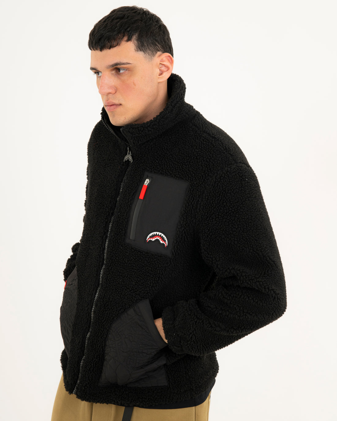 BLACK PUFFER MONOGRAM TEDDY JACKET