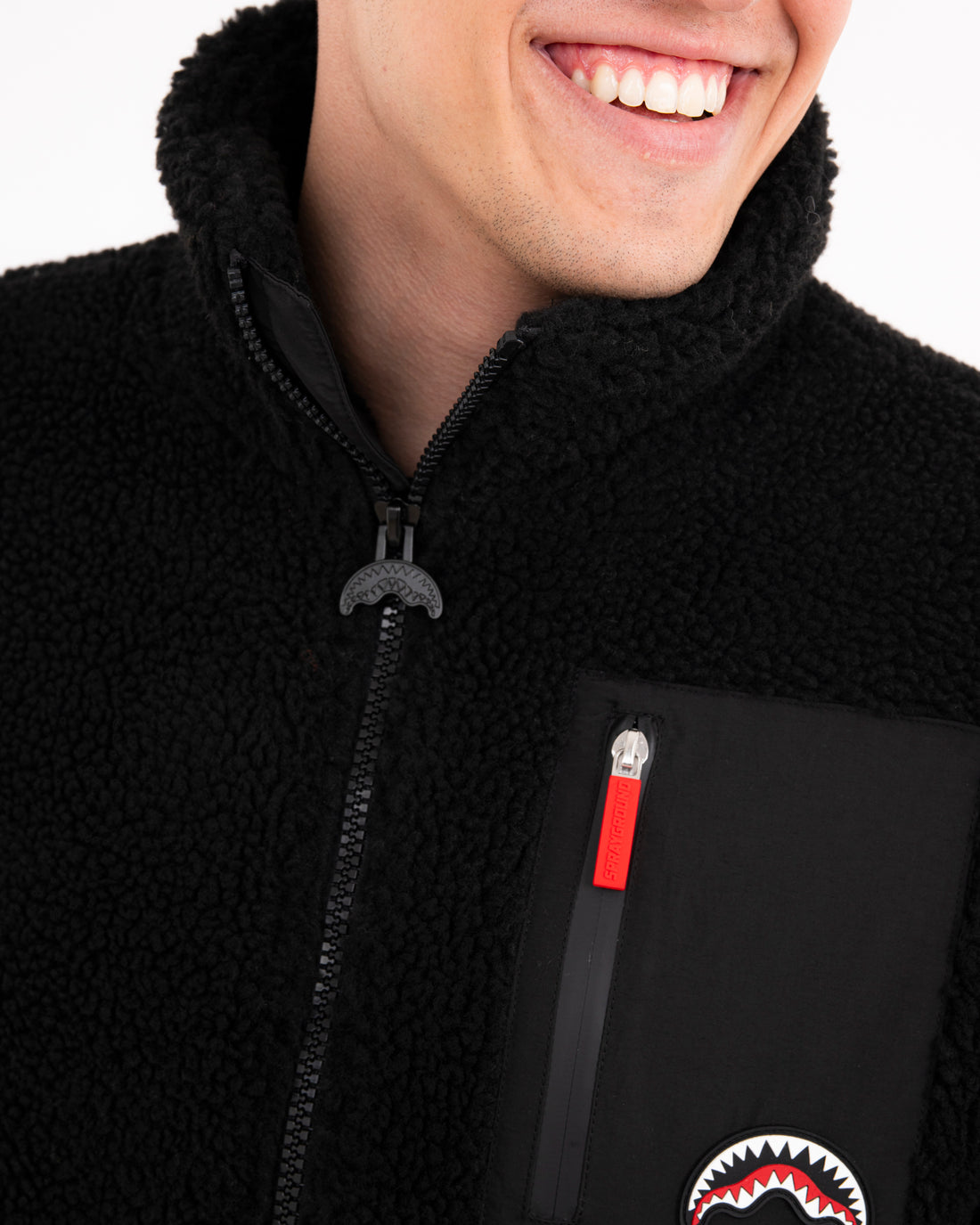 BLACK PUFFER MONOGRAM TEDDY JACKET