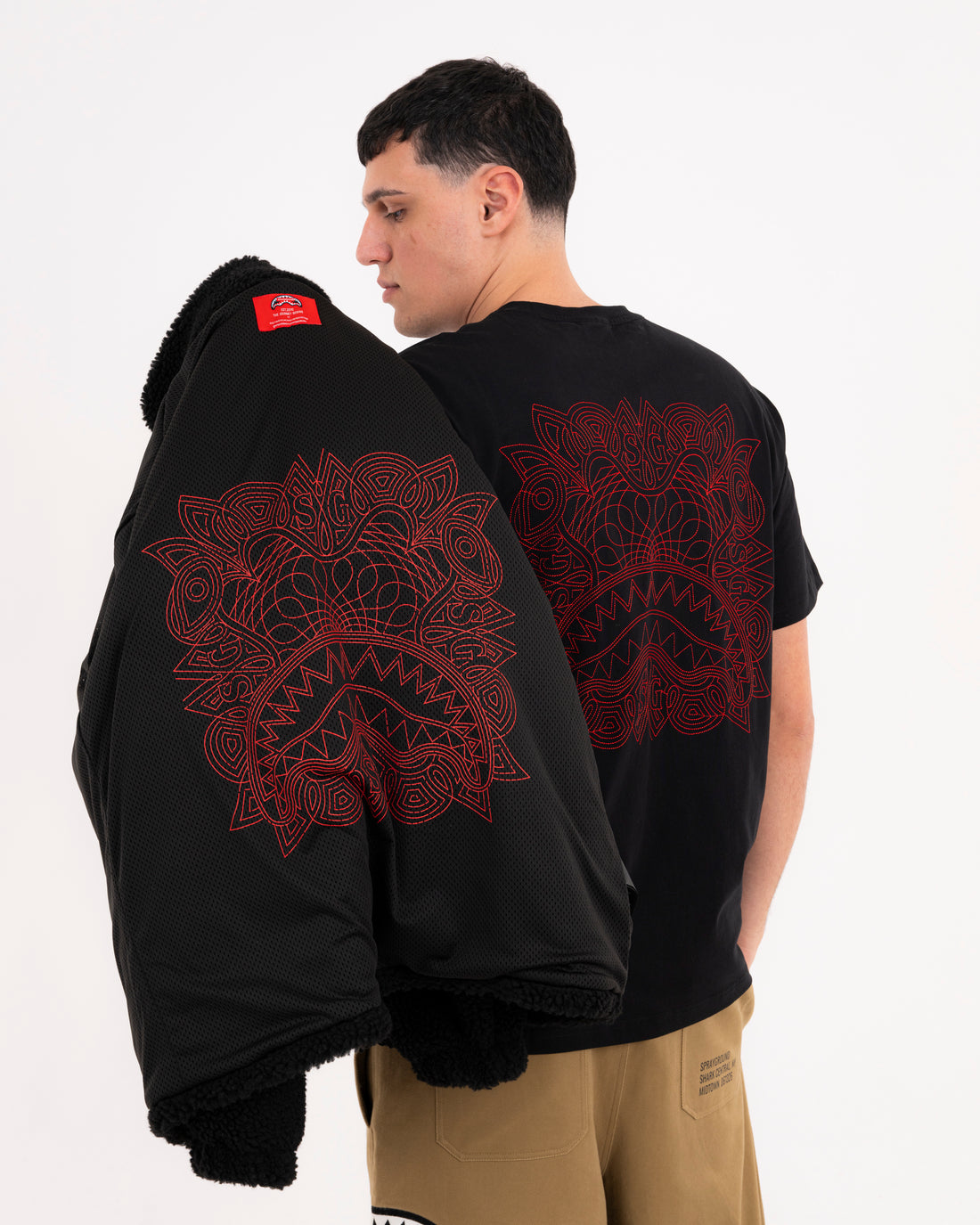 BLACK PUFFER MONOGRAM TEDDY JACKET