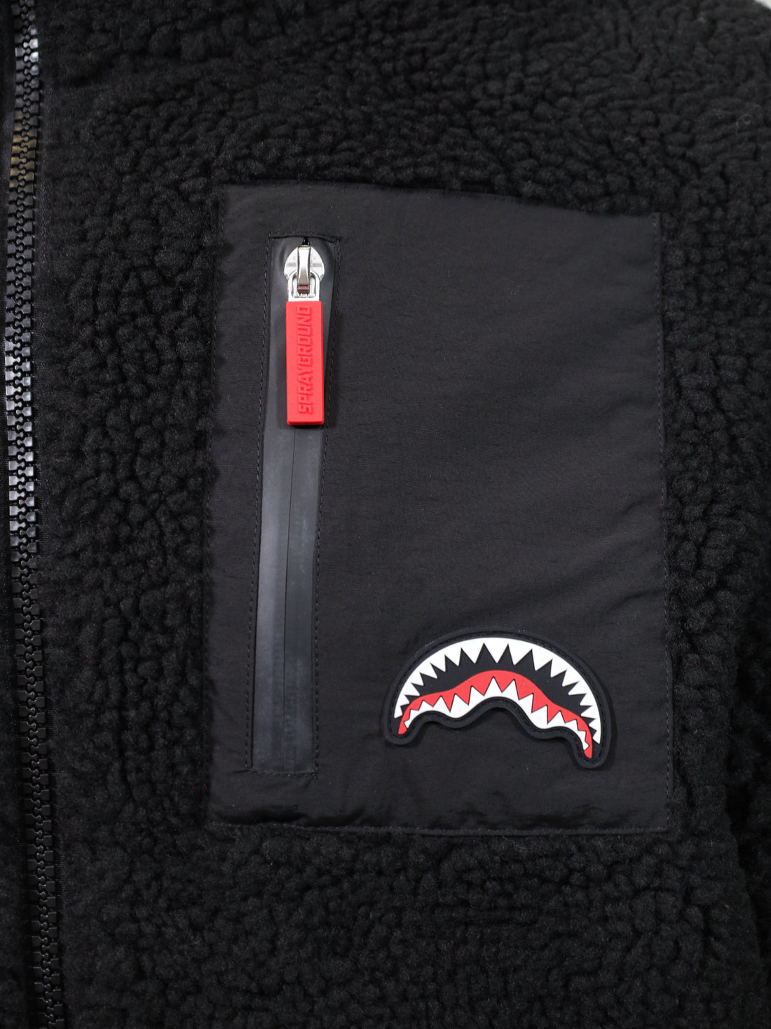 BLACK PUFFER MONOGRAM TEDDY JACKET