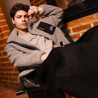 BLACK PUFFER MONOGRAM TEDDY JACKET