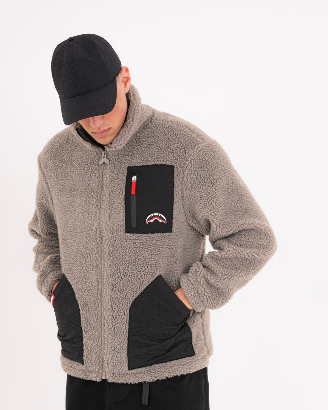 BLACK PUFFER MONOGRAM TEDDY JACKET