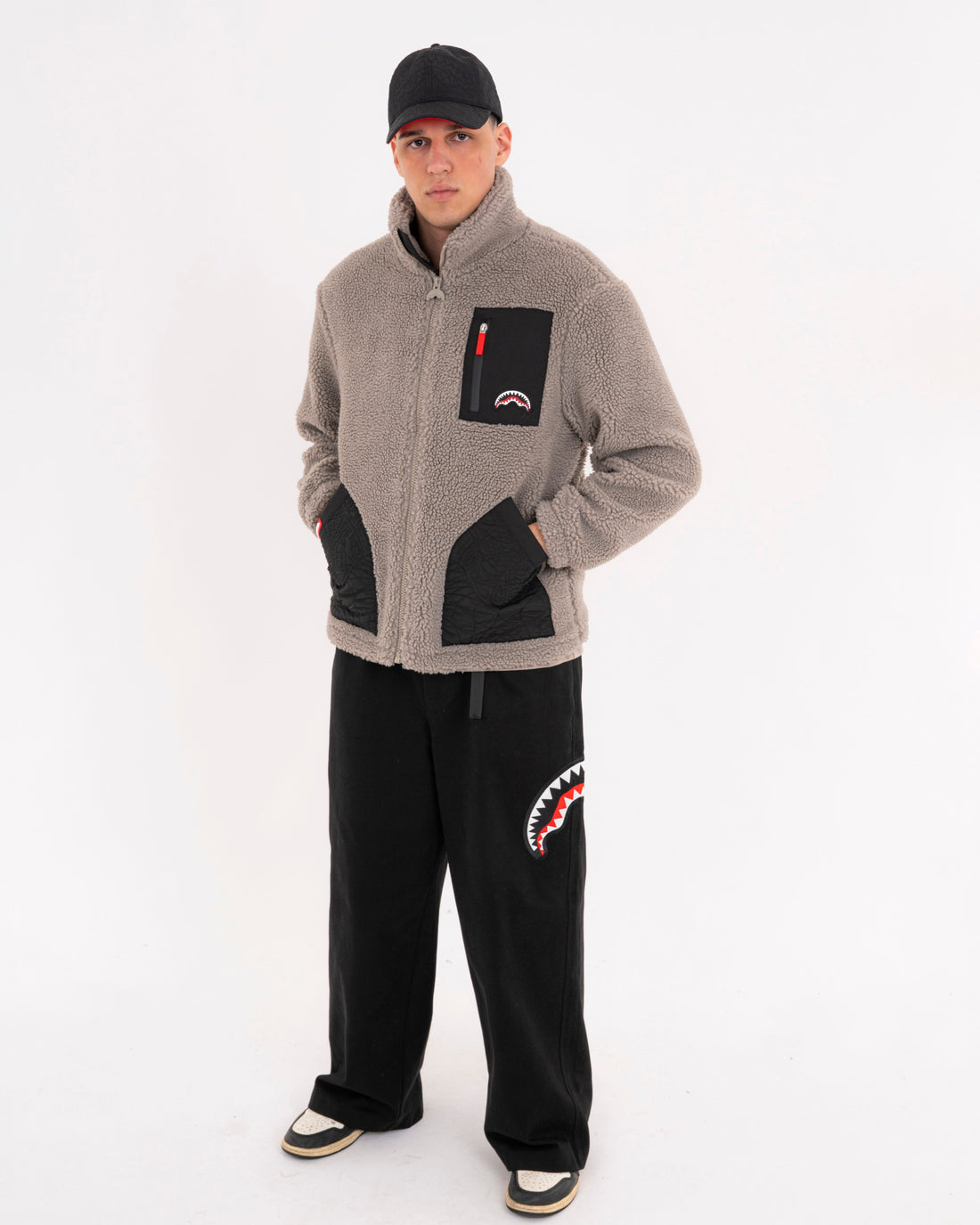BLACK PUFFER MONOGRAM TEDDY JACKET