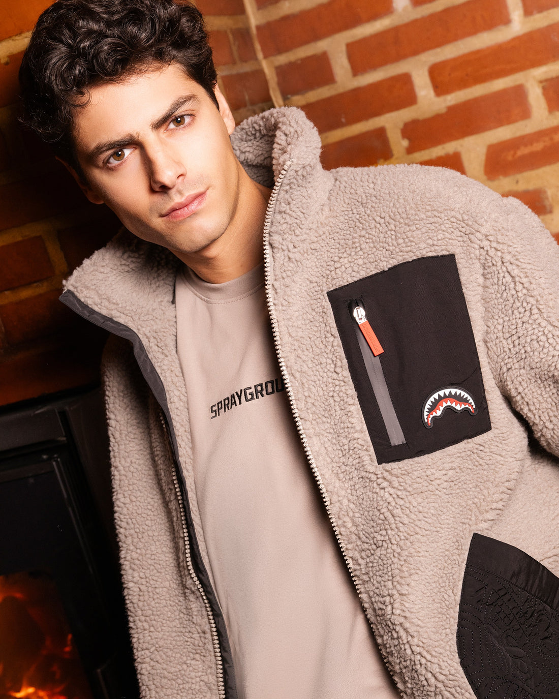 BLACK PUFFER MONOGRAM TEDDY JACKET