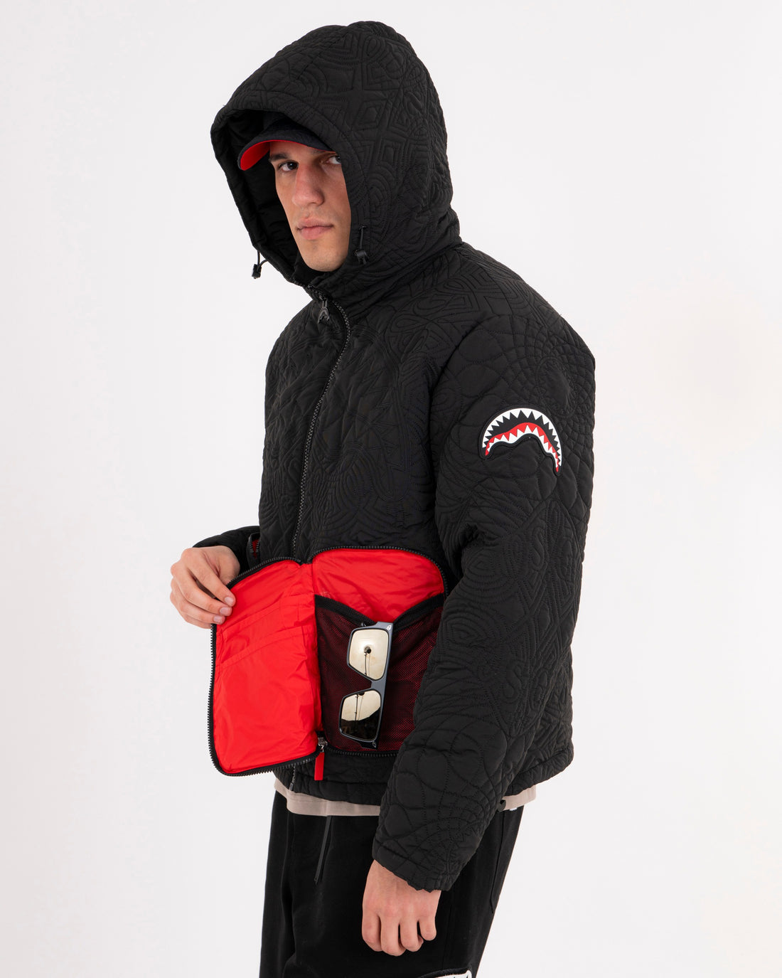 BLACK PUFFER MONOGRAM JACKET