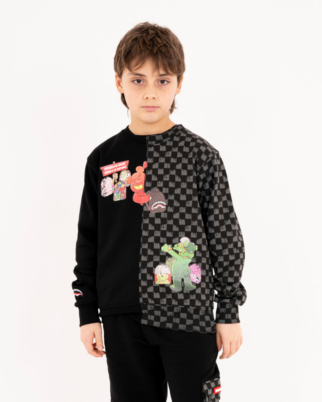 THROW IT TO ME DRIP CHECKERED SPLIT REGULAR CREWNECK