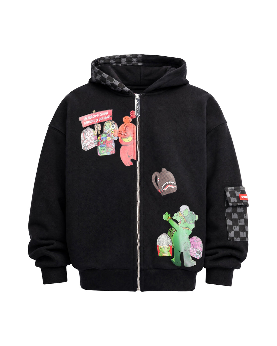 THROW IT TO ME DRIP CHECKERED SPLIT OVER FULL-ZIP HOODIE