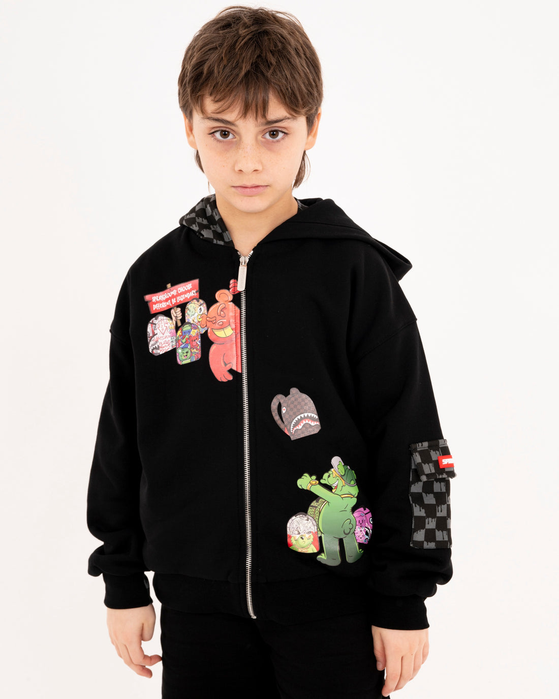 THROW IT TO ME DRIP CHECKERED SPLIT OVER FULL-ZIP HOODIE