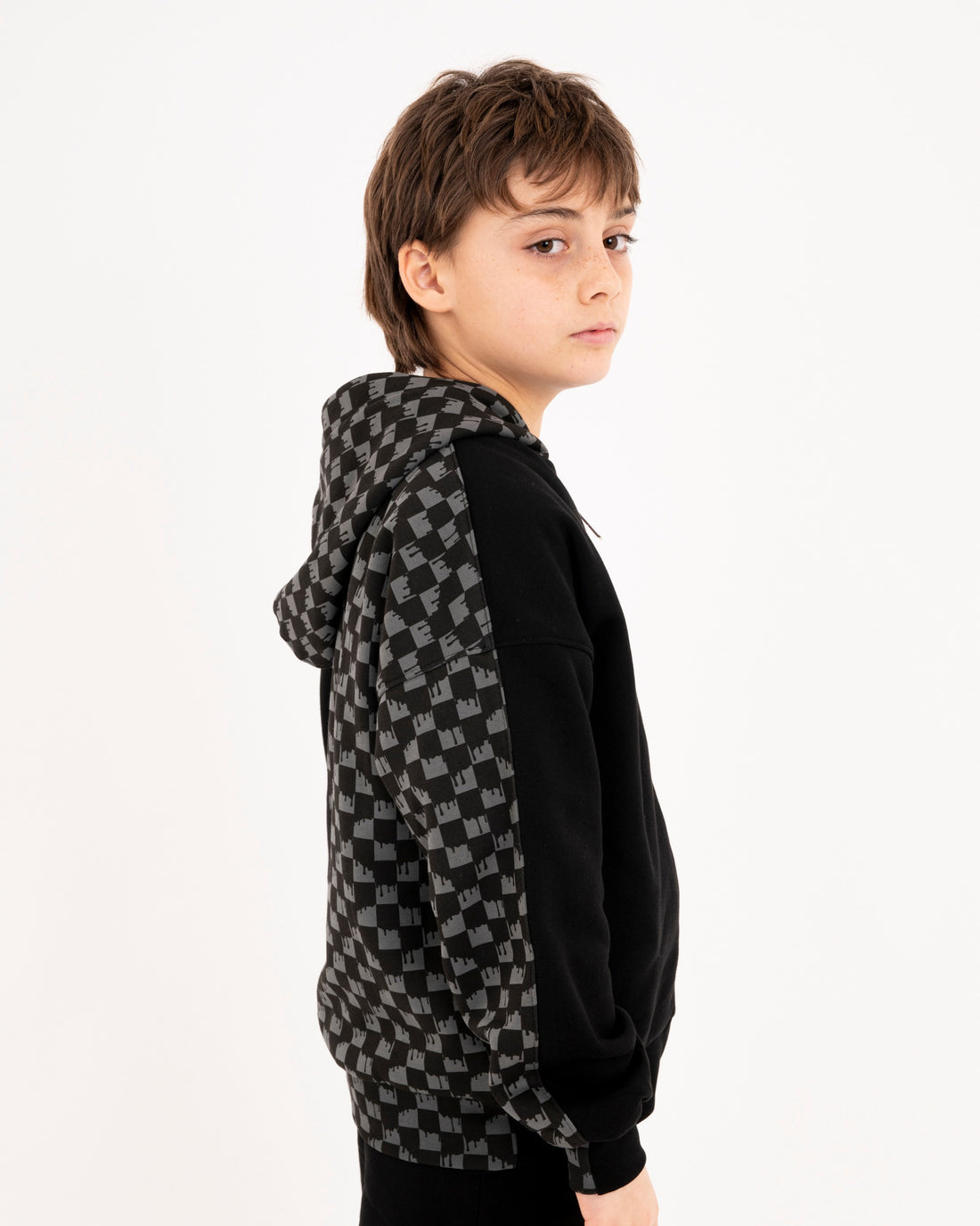 THROW IT TO ME DRIP CHECKERED SPLIT OVER FULL-ZIP HOODIE