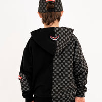 THROW IT TO ME DRIP CHECKERED SPLIT OVER FULL-ZIP HOODIE