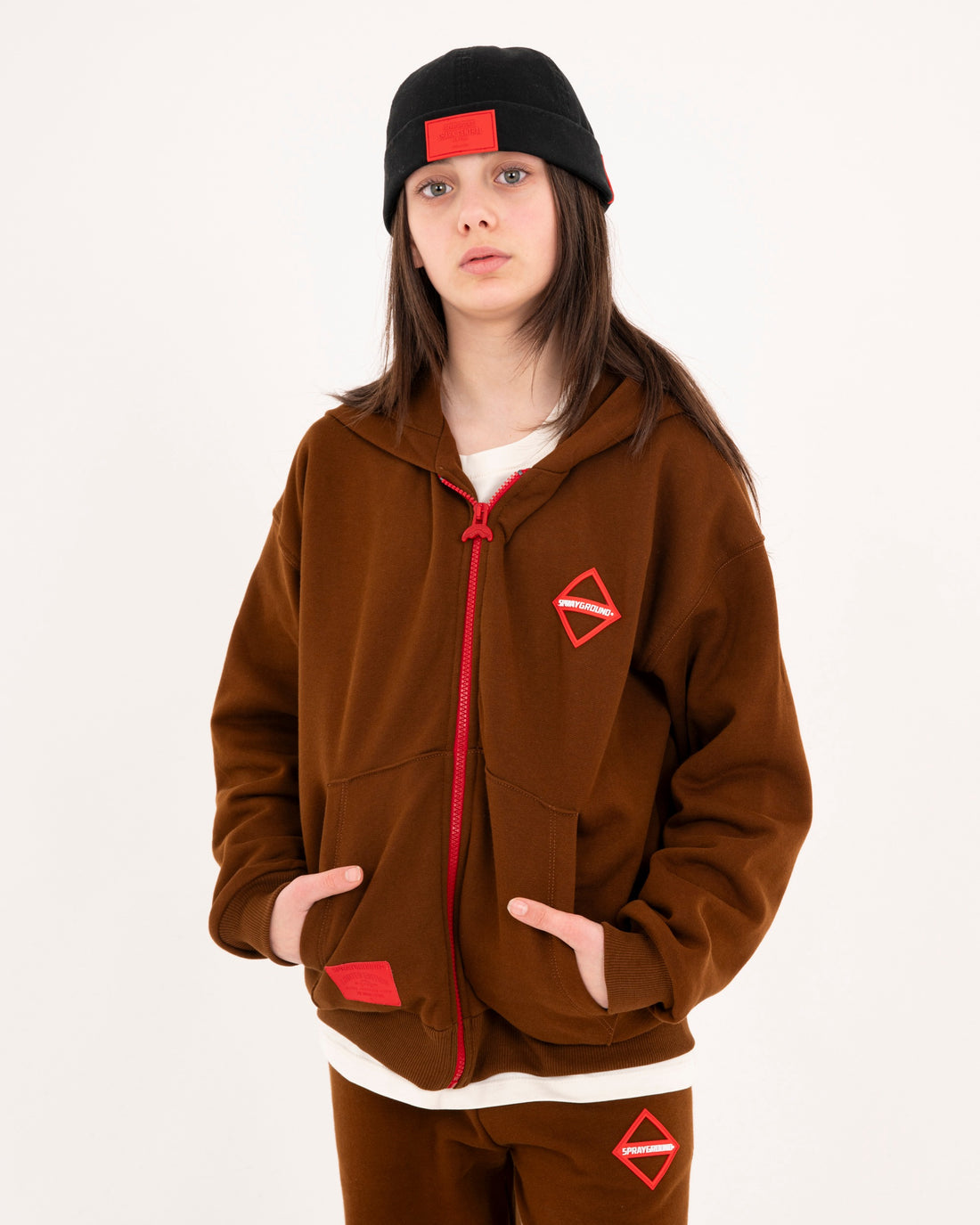 TOUCH OF RED OVER FULL-ZIP HOODIE BROWN