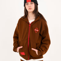 TOUCH OF RED OVER FULL-ZIP HOODIE BROWN