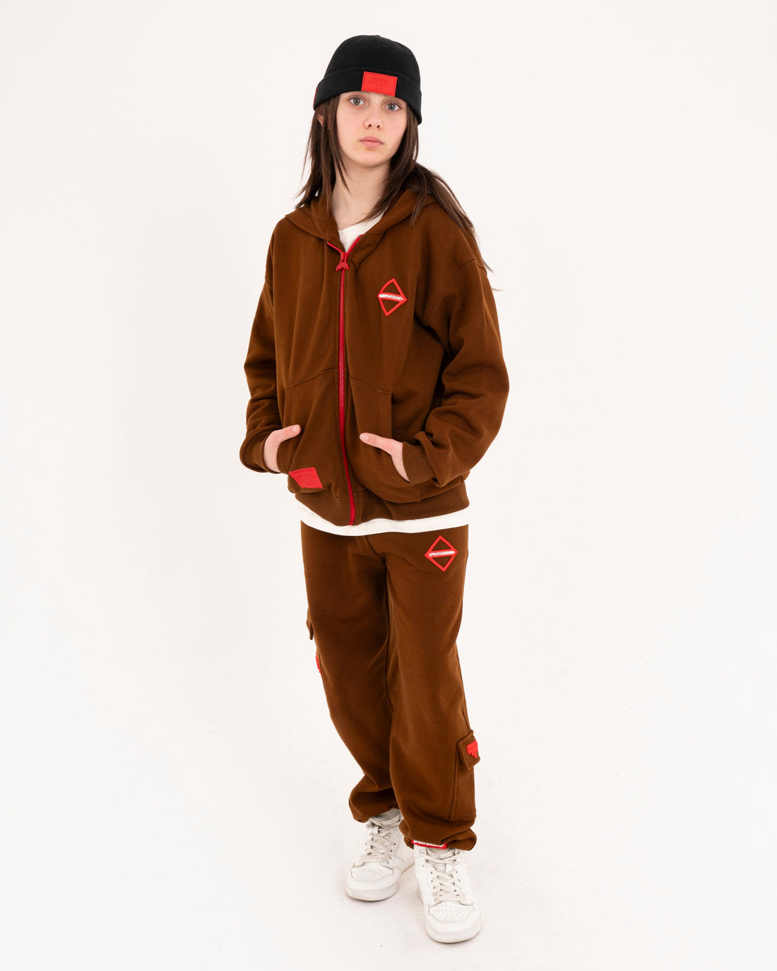 TOUCH OF RED OVER FULL-ZIP HOODIE BROWN