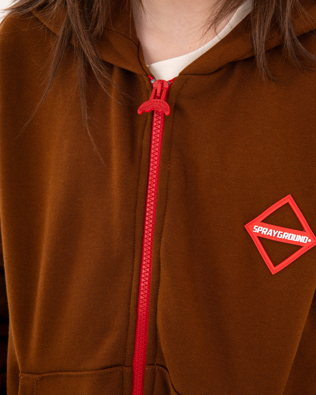 TOUCH OF RED OVER FULL-ZIP HOODIE BROWN
