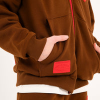TOUCH OF RED OVER FULL-ZIP HOODIE BROWN
