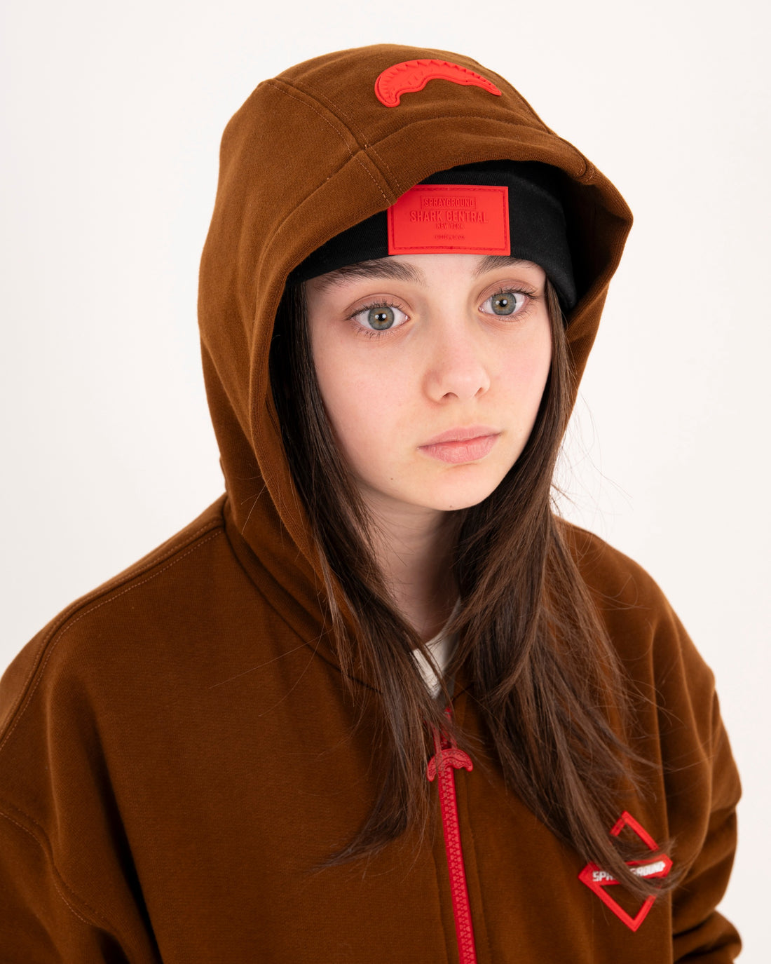 TOUCH OF RED OVER FULL-ZIP HOODIE BROWN