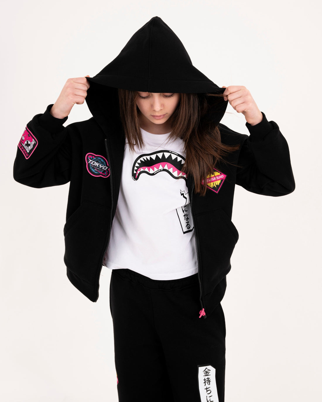 SHARK IN JAPAN OVER FULL-ZIP HOODIE BLACK