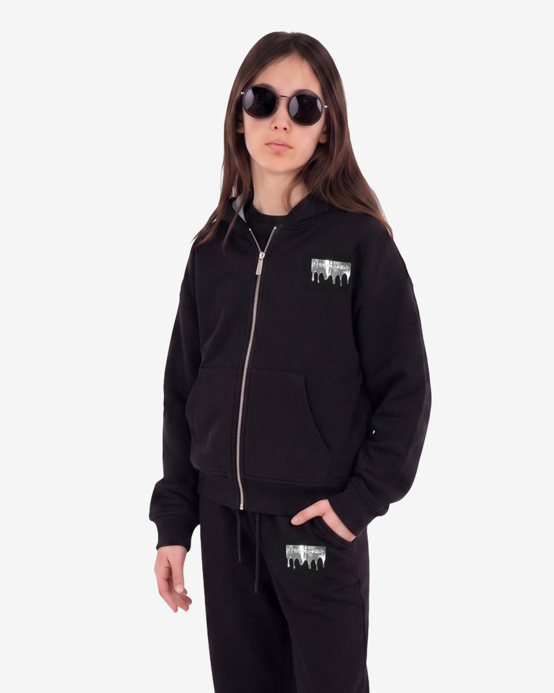 SILVER DRIP SMOOTH PERFECT FULL-ZIP HOODIE BLACK