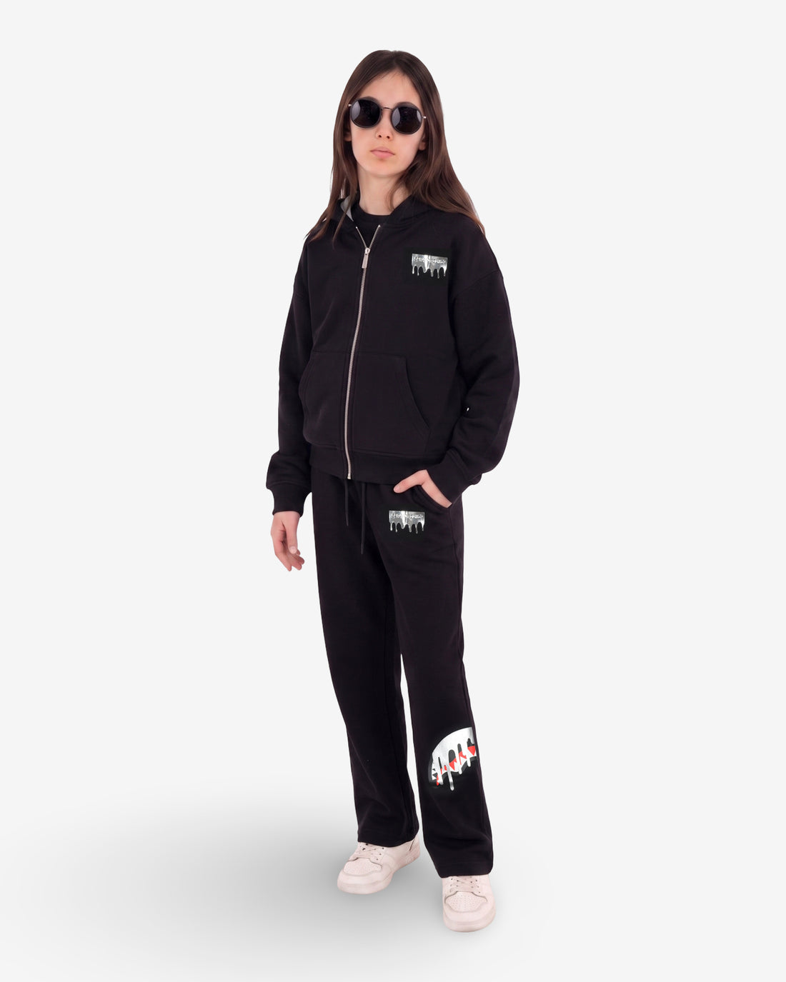 SILVER DRIP SMOOTH PERFECT FULL-ZIP HOODIE BLACK