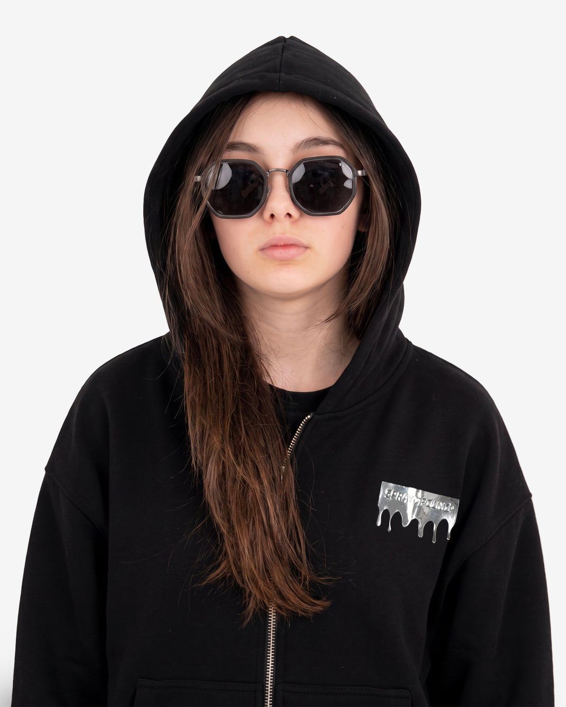 SILVER DRIP SMOOTH PERFECT FULL-ZIP HOODIE BLACK