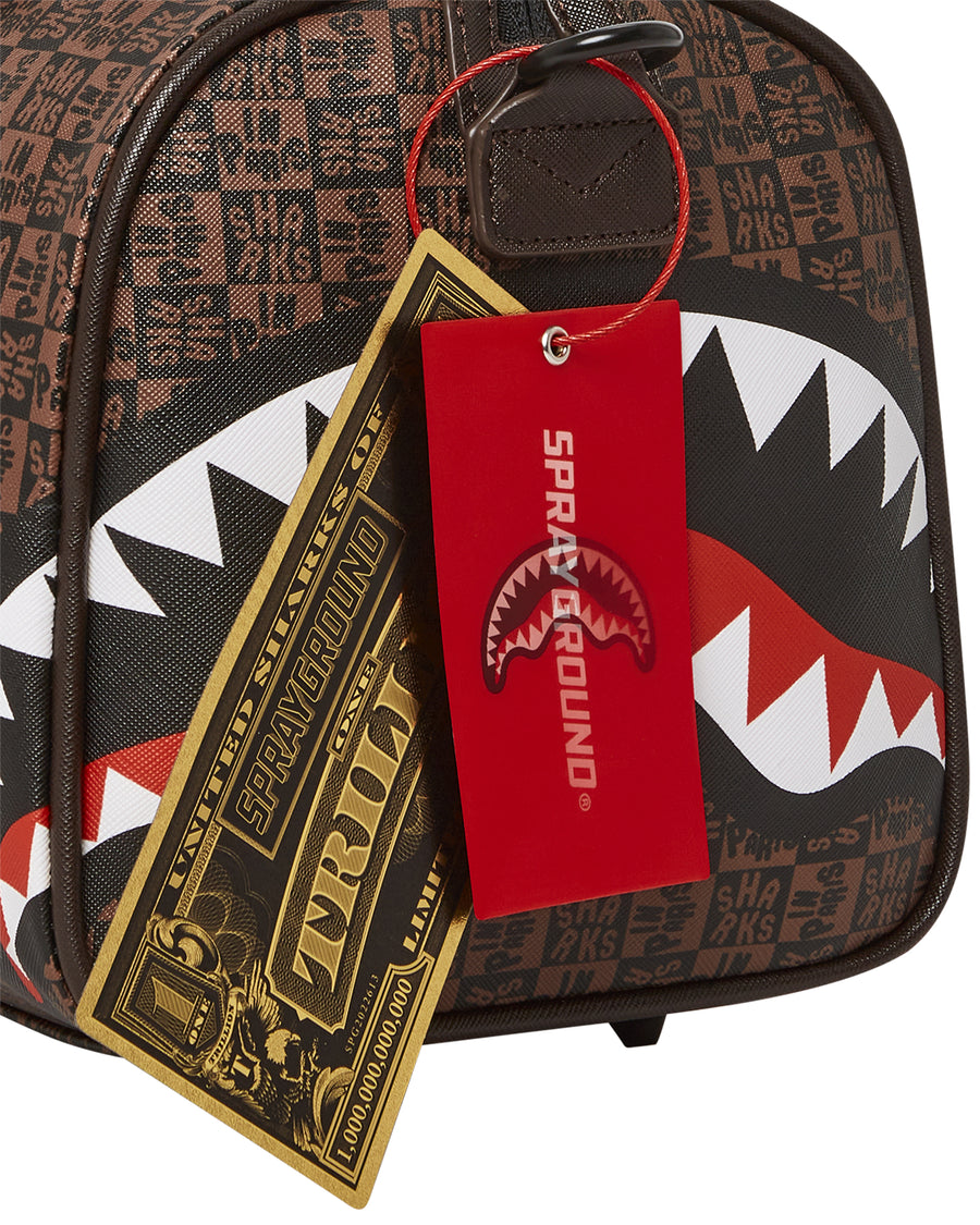 Sprayground Shark In Paris Brown Checkered Monogram Henny Backpack School  Bag