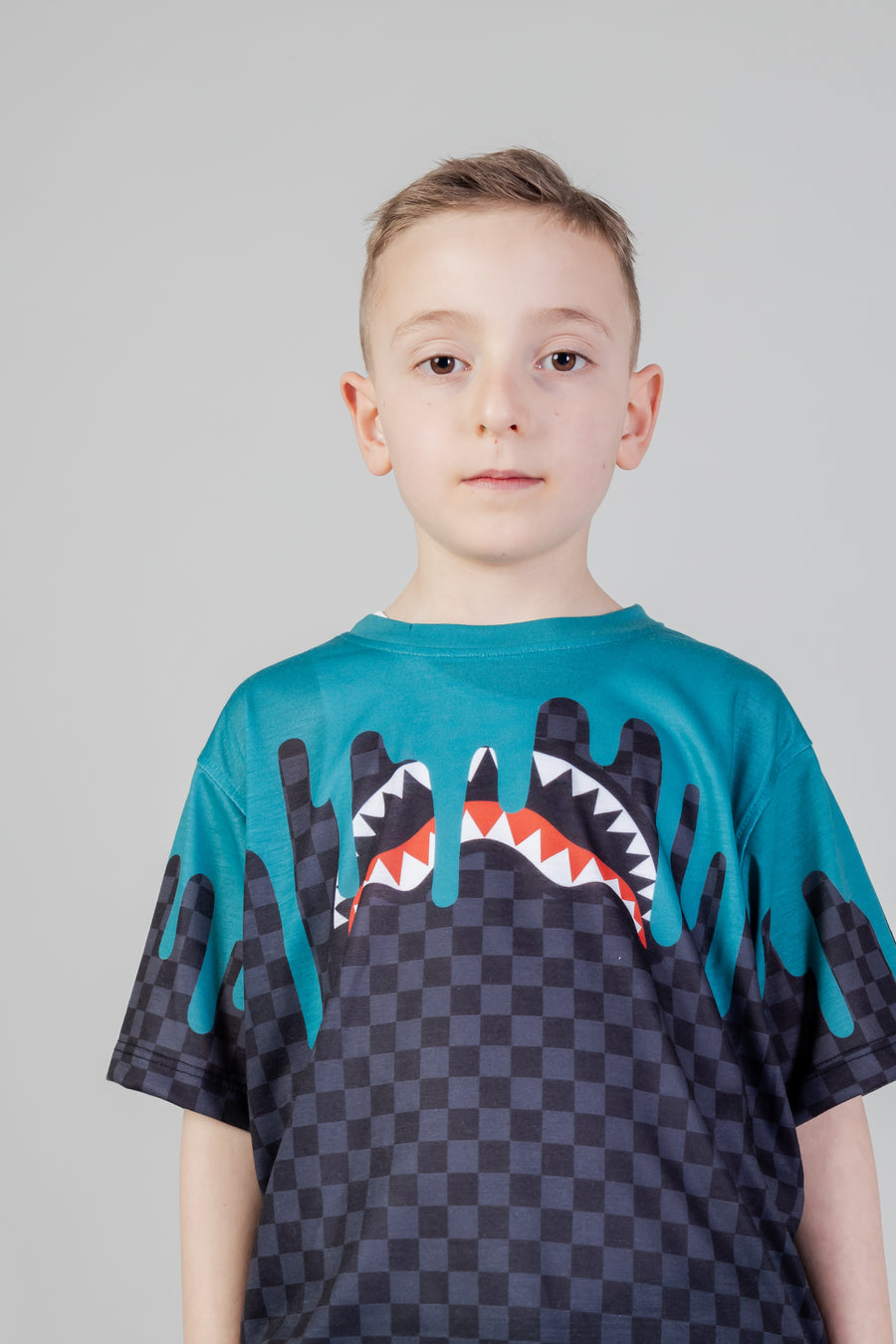 Youth - Sprayground T-shirt COLOR DRIPPING GREY CHECK T-SHIRT YOUTH Green
