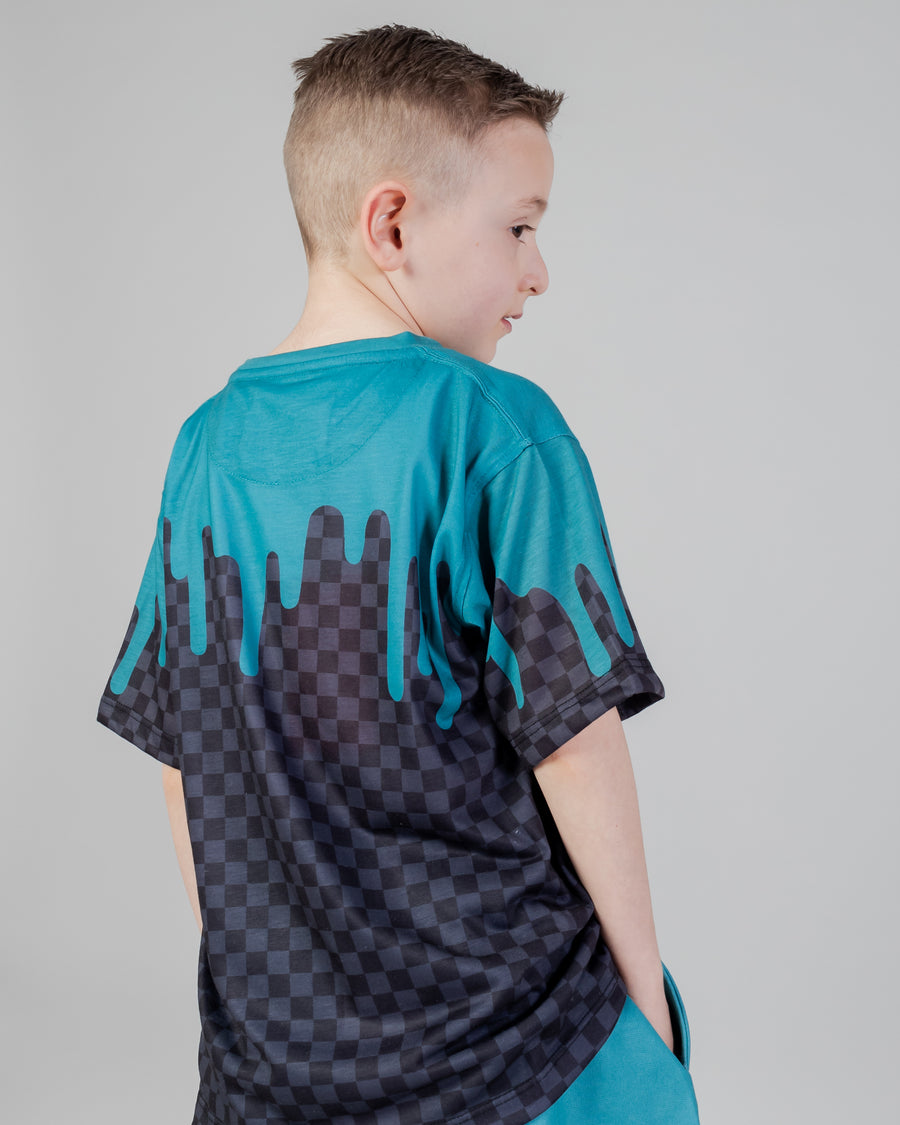 Youth - Sprayground T-shirt COLOR DRIPPING GREY CHECK T-SHIRT YOUTH Green