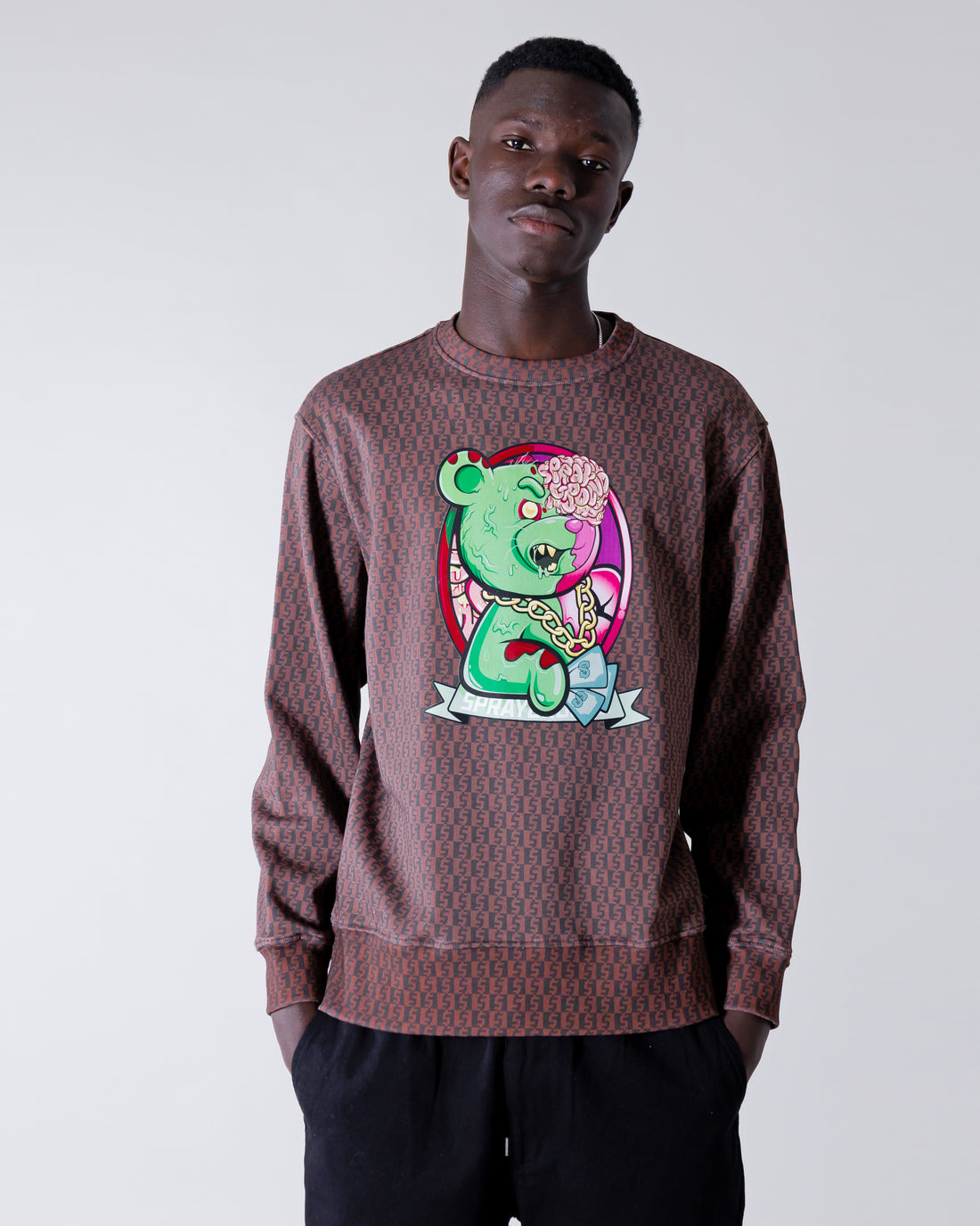 Zombie Bear Money Checkered Crewneck