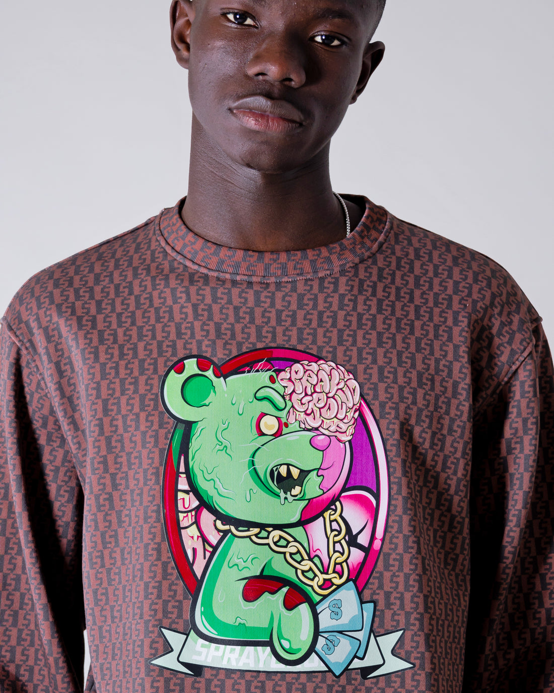 Zombie Bear Money Checkered Crewneck