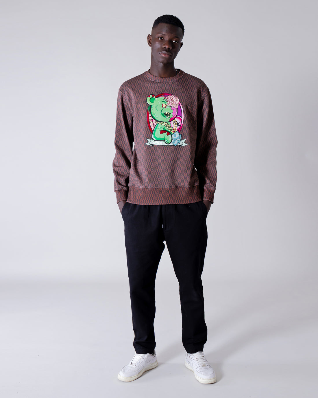 Zombie Bear Money Checkered Crewneck