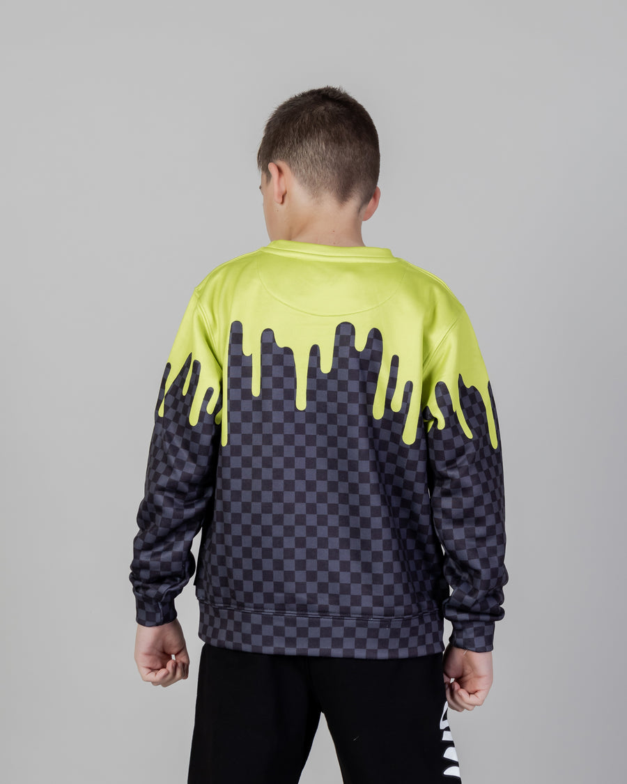 Youth - Sprayground Sweatshirt COLOR DRIPPING GREY CHECK CREW Yellow