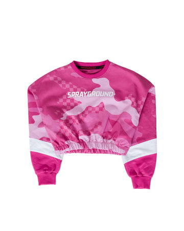 Youth - Sprayground Sweatshirt PINK CAMO CROP CREW Fuchsia
