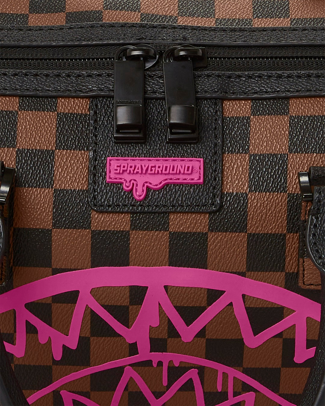 Pink Drip Brown Check Mini Duffle