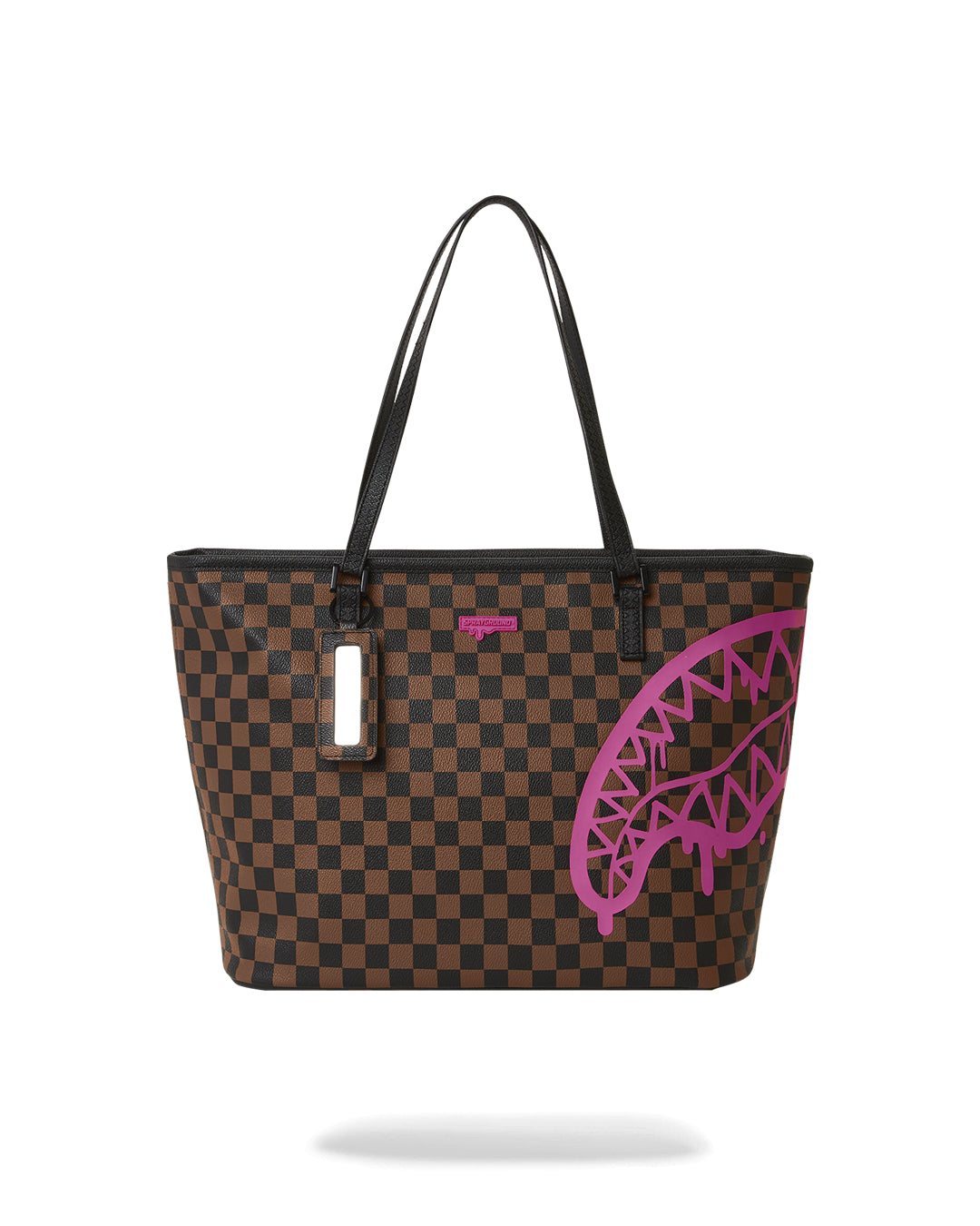 Pink Drip Brown Check Tote Bag